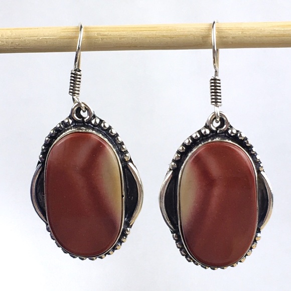 Mookaite Imperial Jasper Stone Hook Earrings - Picture 3 of 9
